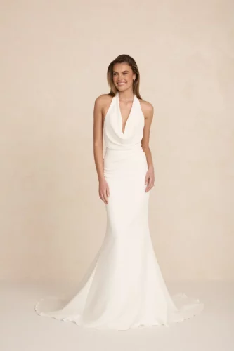 MWL Bride Palmer Crepe | Minimalistische Halter Trouwjurk met Lage Rug