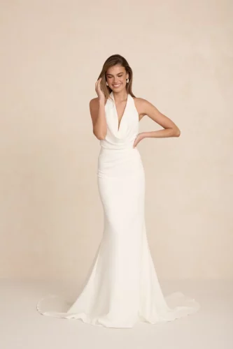 MWL Bride Palmer Crepe | Minimalistische Halter Trouwjurk met Lage Rug