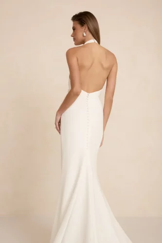 MWL Bride Palmer Crepe | Minimalistische Halter Trouwjurk met Lage Rug