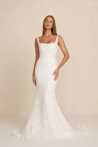 MWL Bride Weston trouwjurk met basque taille, vierkante halslijn en aansluitend silhouet