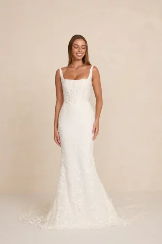 MWL Bride Weston trouwjurk met basque taille, vierkante halslijn en aansluitend silhouet
